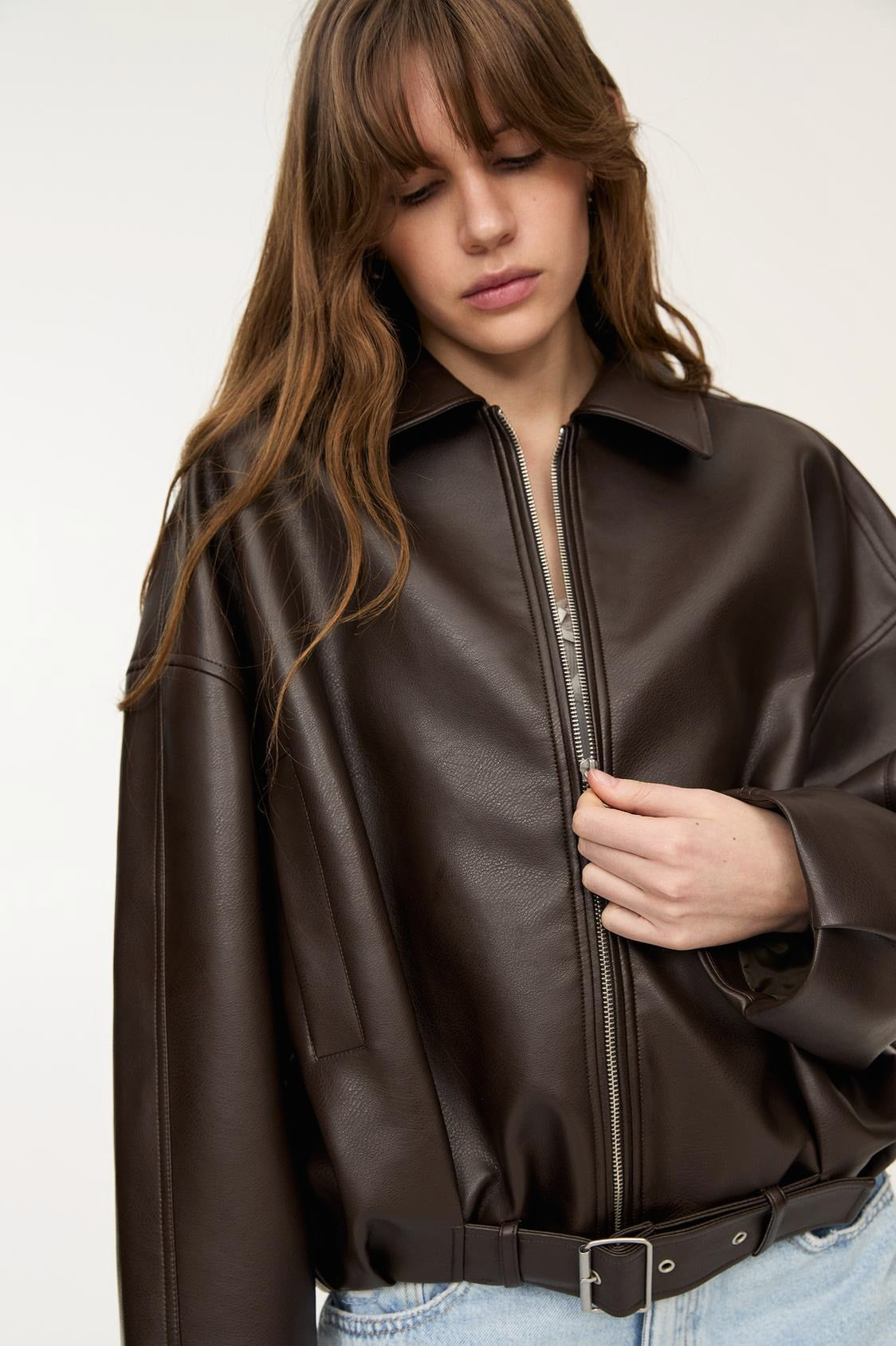 Retro Casual Faux Leather Bomber Jacket