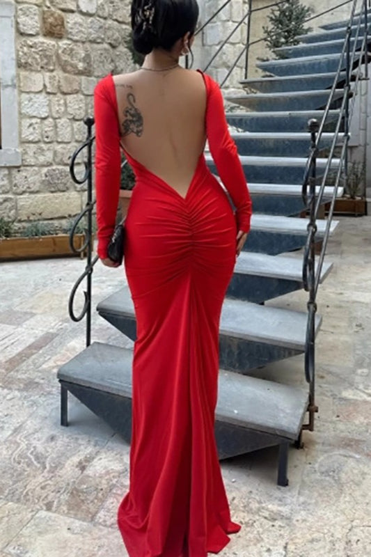 Long Sleeve Backless Bodycon With Side Slit Dress 2