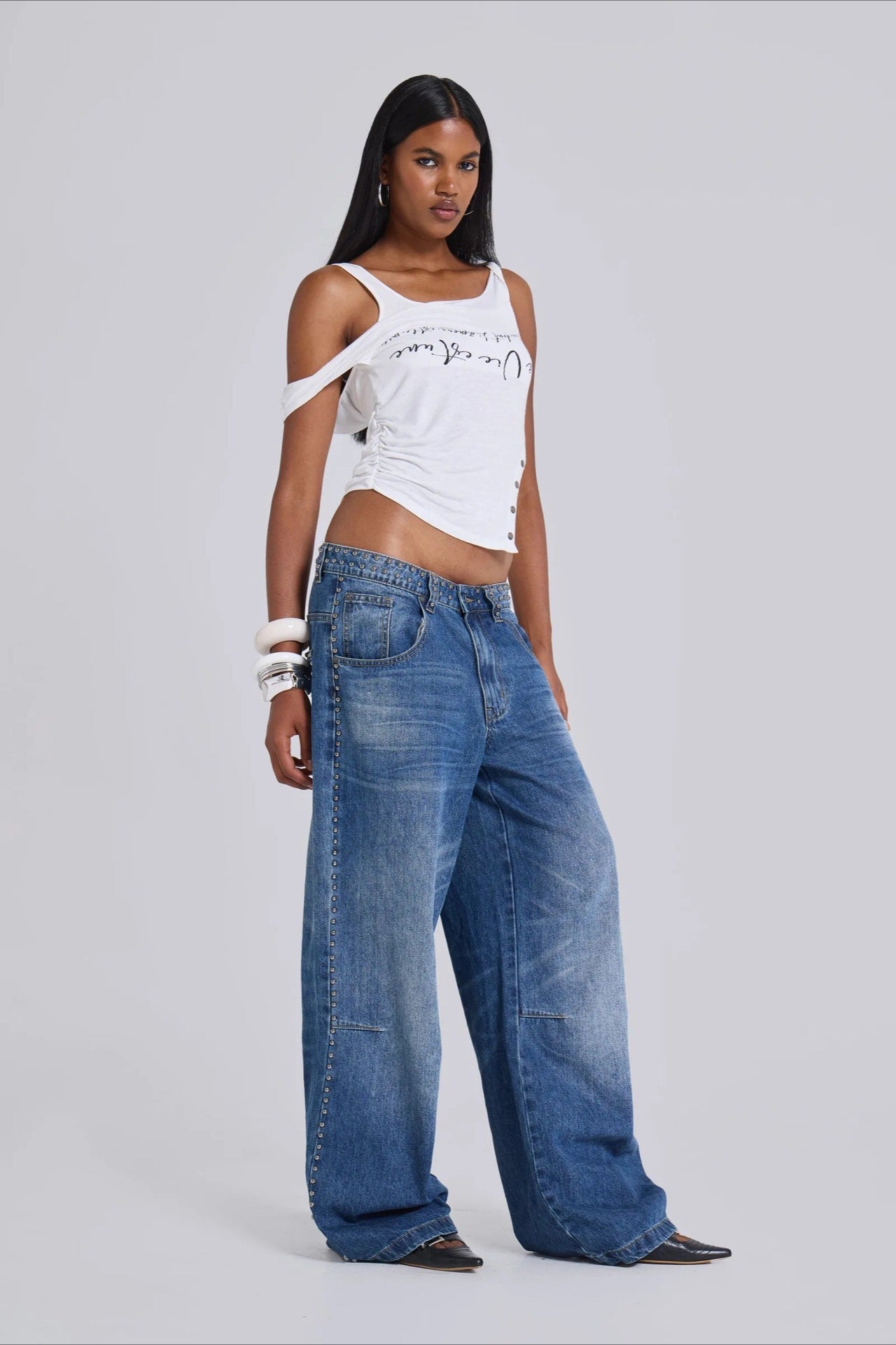 Loose Fit Beaded Decorative Unique Jeans