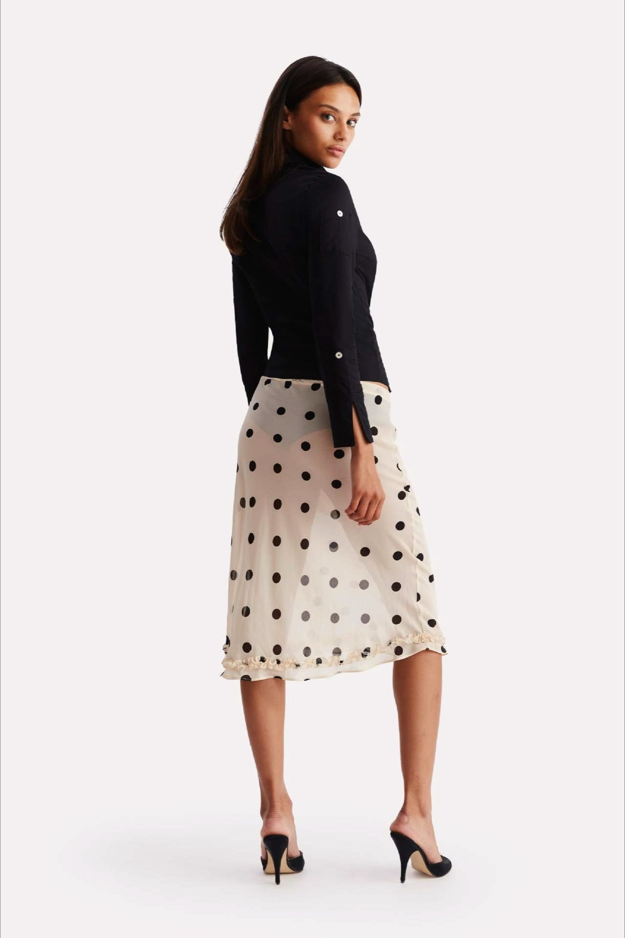 Polka Dot High Waist A-Line Skirt