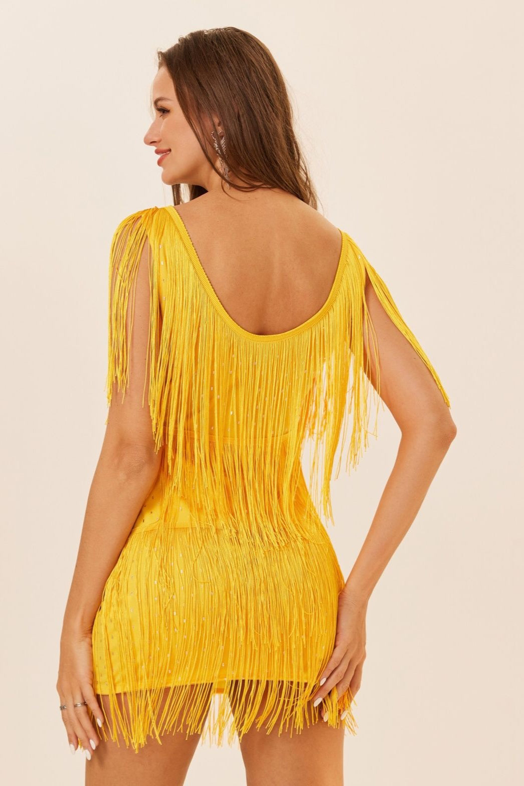 Sleeveless Tassel Trim Fringe Hem Mini Dress 11