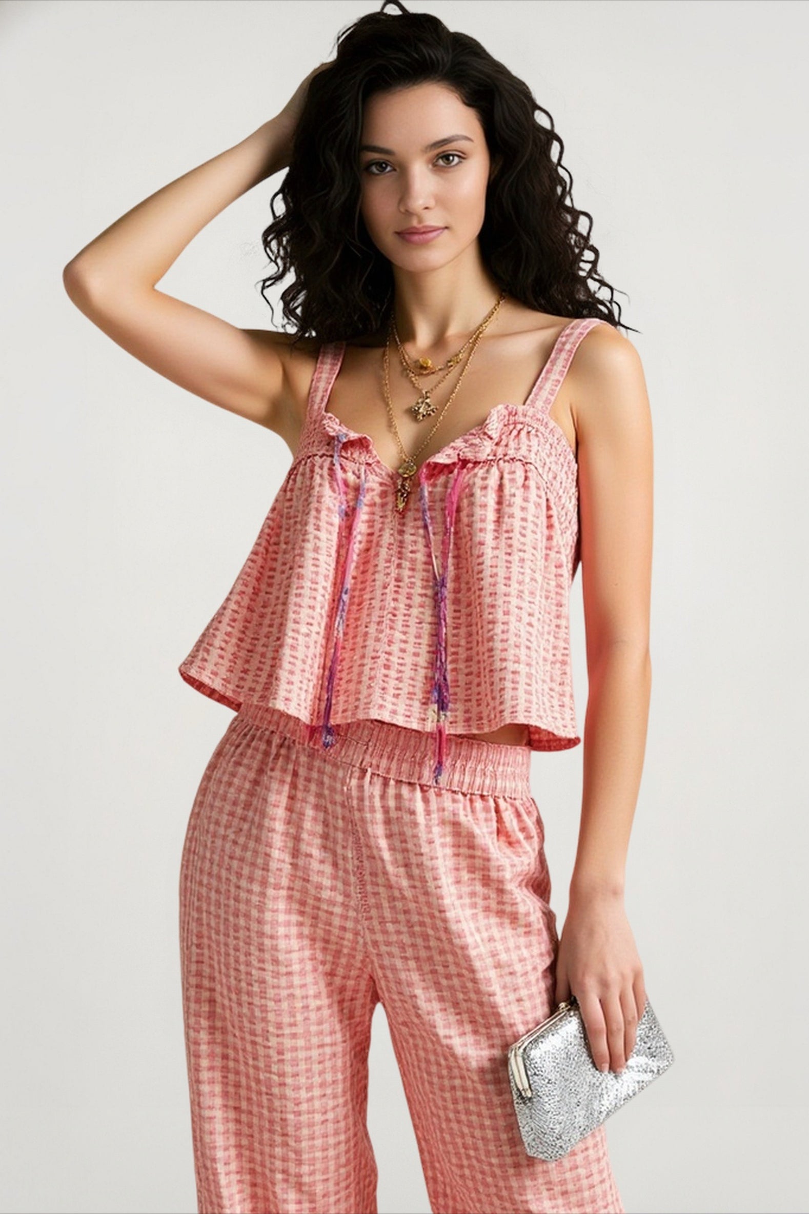 Plaid panel sexy cami top