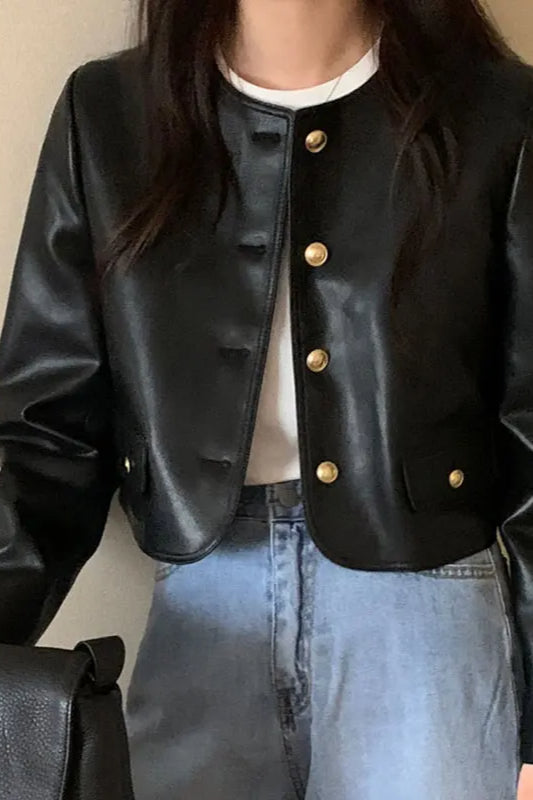 Retro ONeck PU Leather Jacket