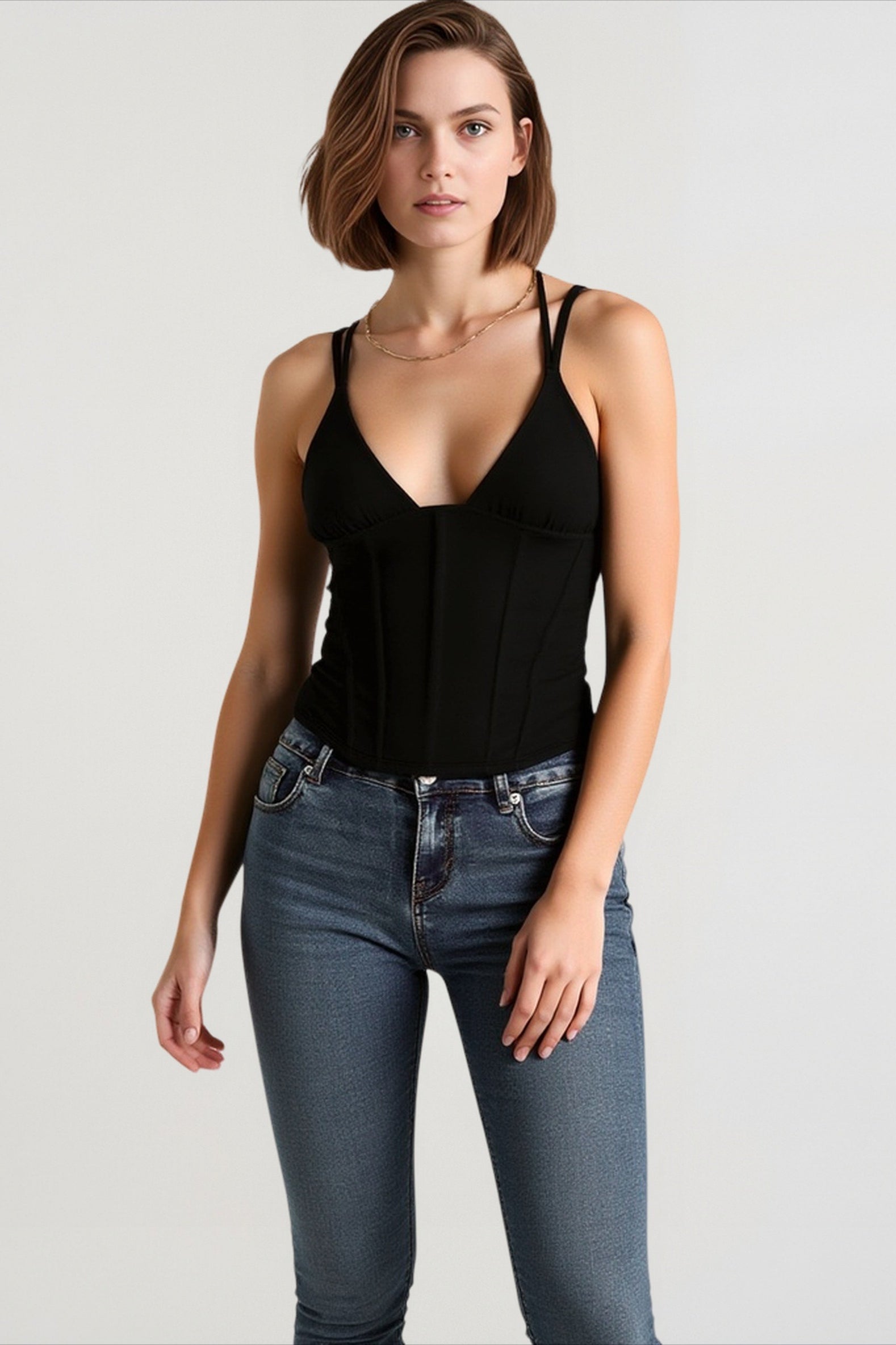 Plunge waist cinch cami top