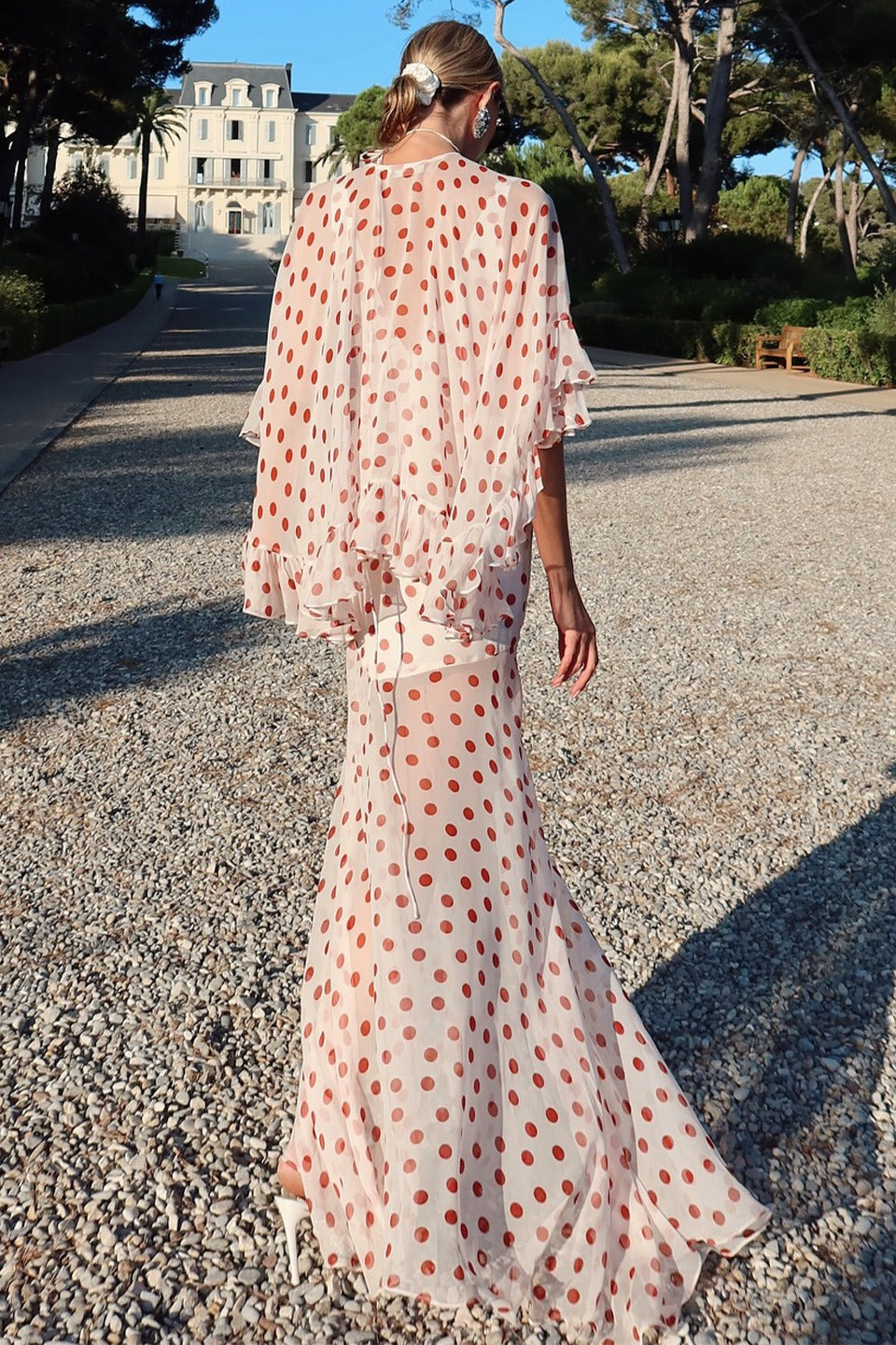 White Polka Dot V-Neck Sheer Maxi Dress 4