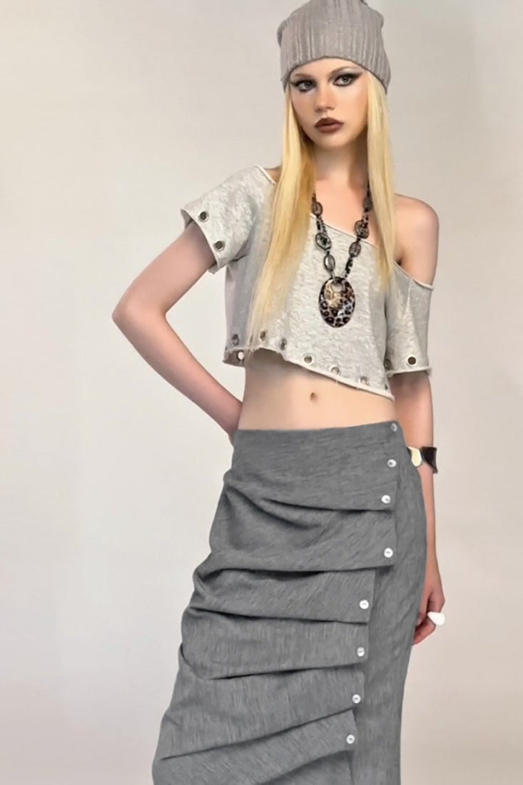 Ruched Asymmetric Bodycon Skirt