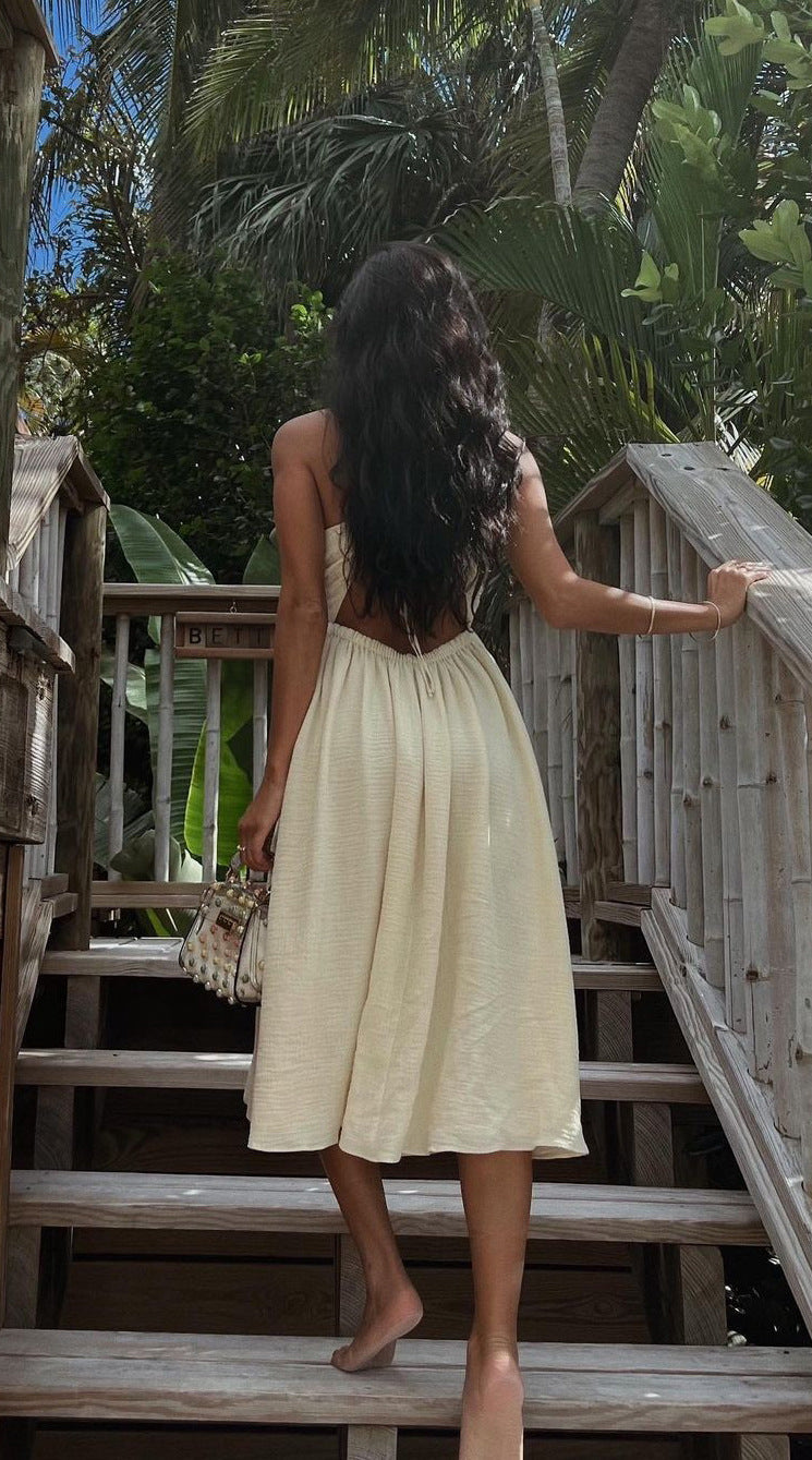 Miraan Slit Dress Beige