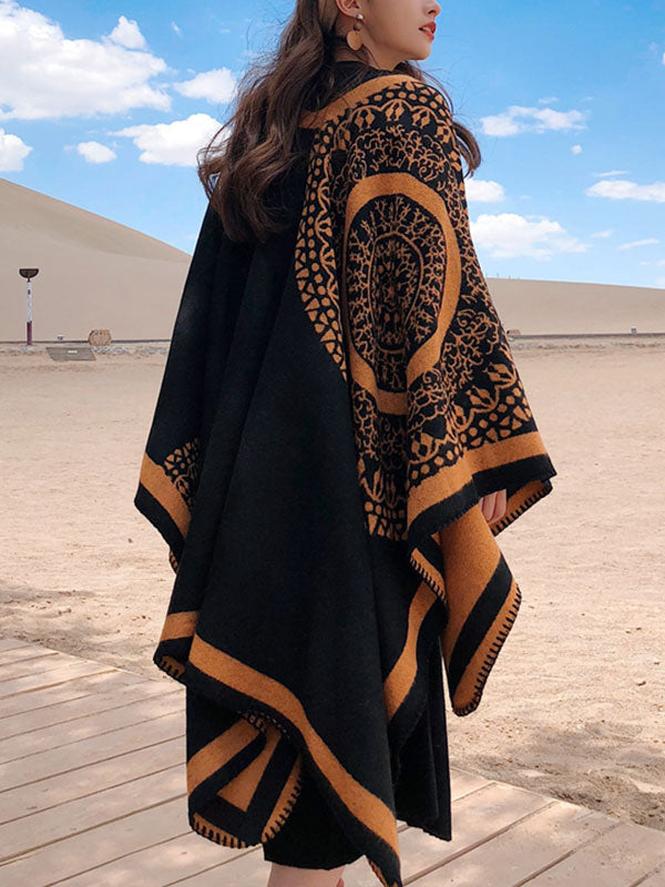 Black Open Front Contrast Border Floral Draped Cape Cardigan 3