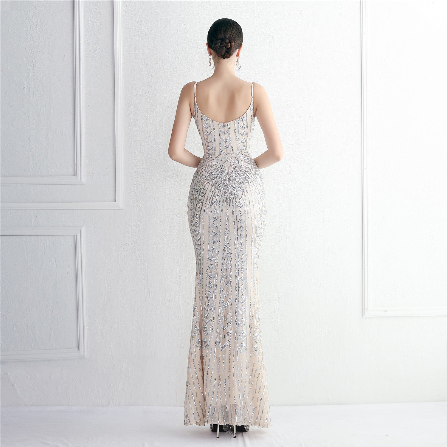 Taisia Formal Stylish Sequin Scroll Dress