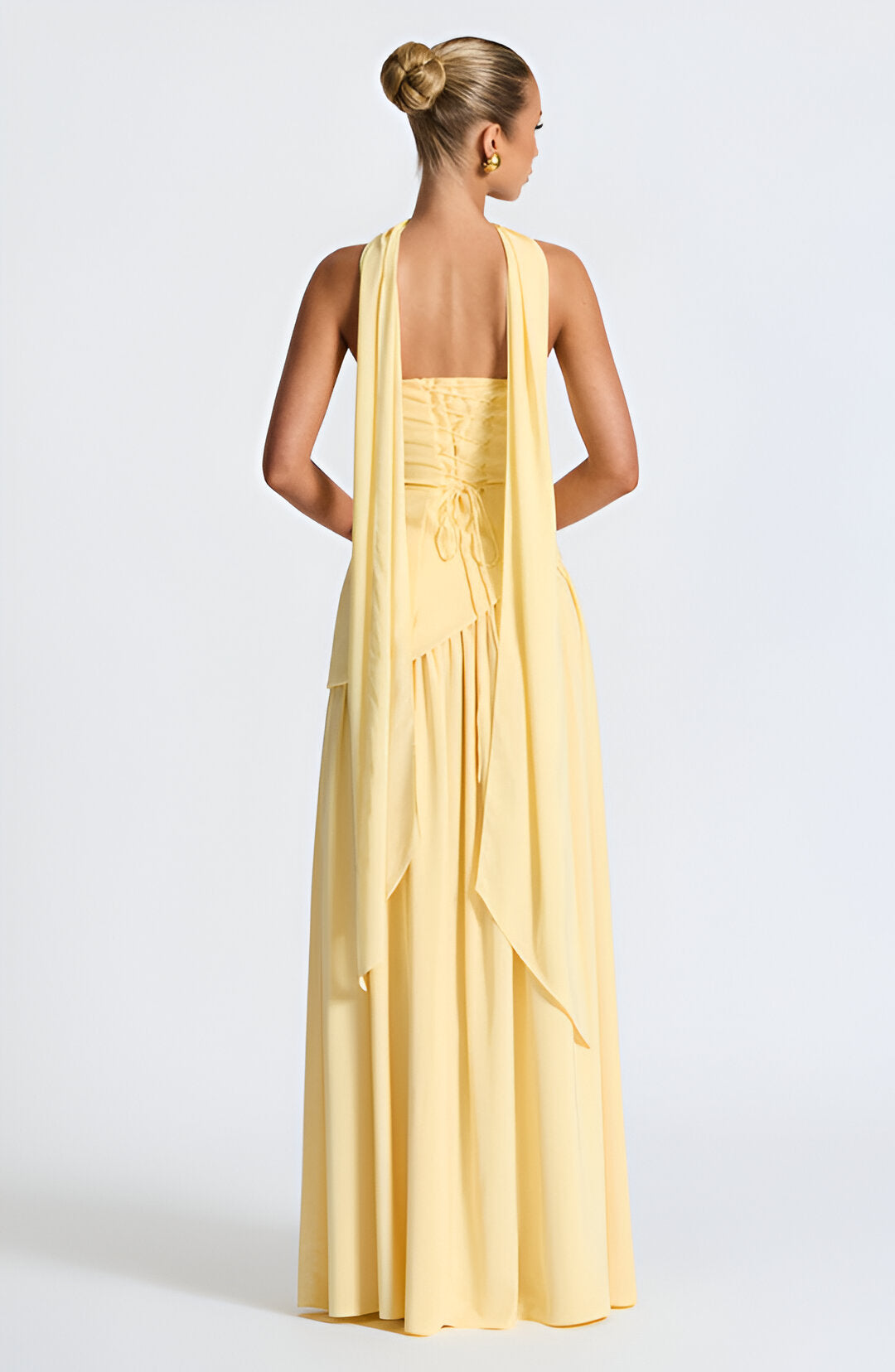 Strapless Neck Scarf Asymmetric High Slit Flowy Maxi Gown 3