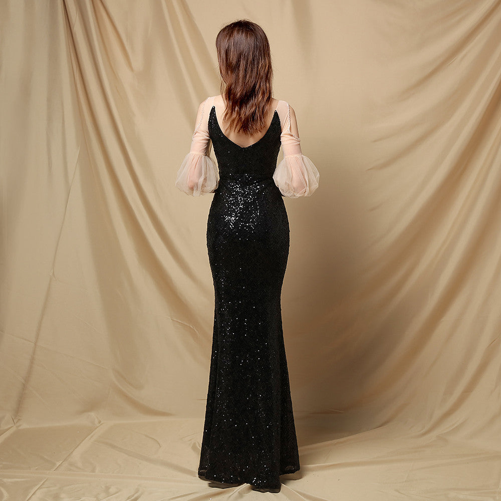 Quinn Sequin Scroll Charming Puff Sleeve Dress