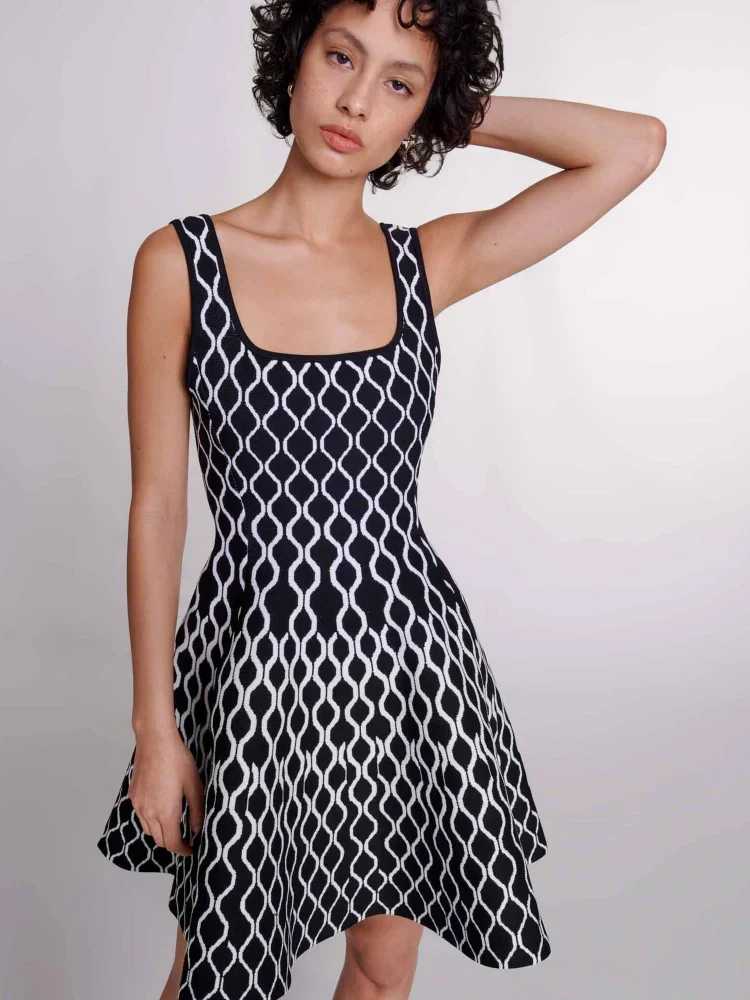 Mona Abstract Print Square Neck Mini Knit Dress
