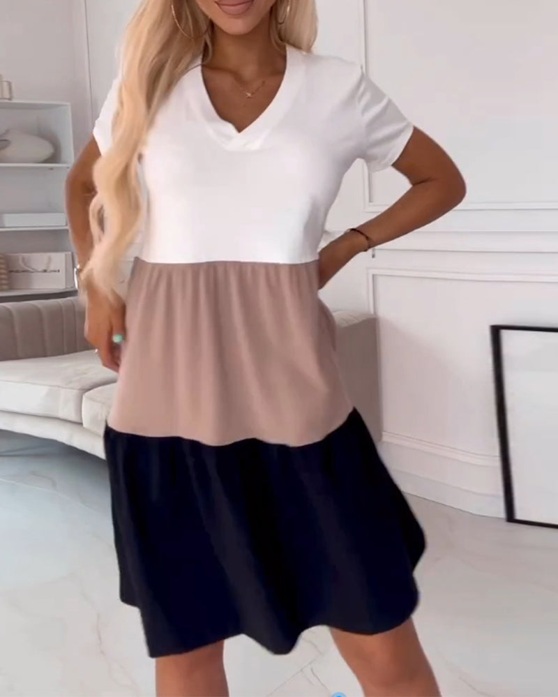 V-Neck Short Sleeve Tiered Babydoll Mini Dress 4