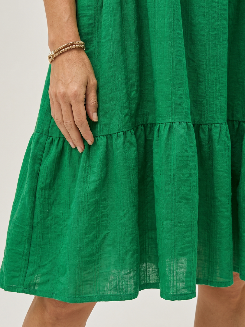 Green One Shoulder Tie Bow Tiered A-Line Midi Dress 3