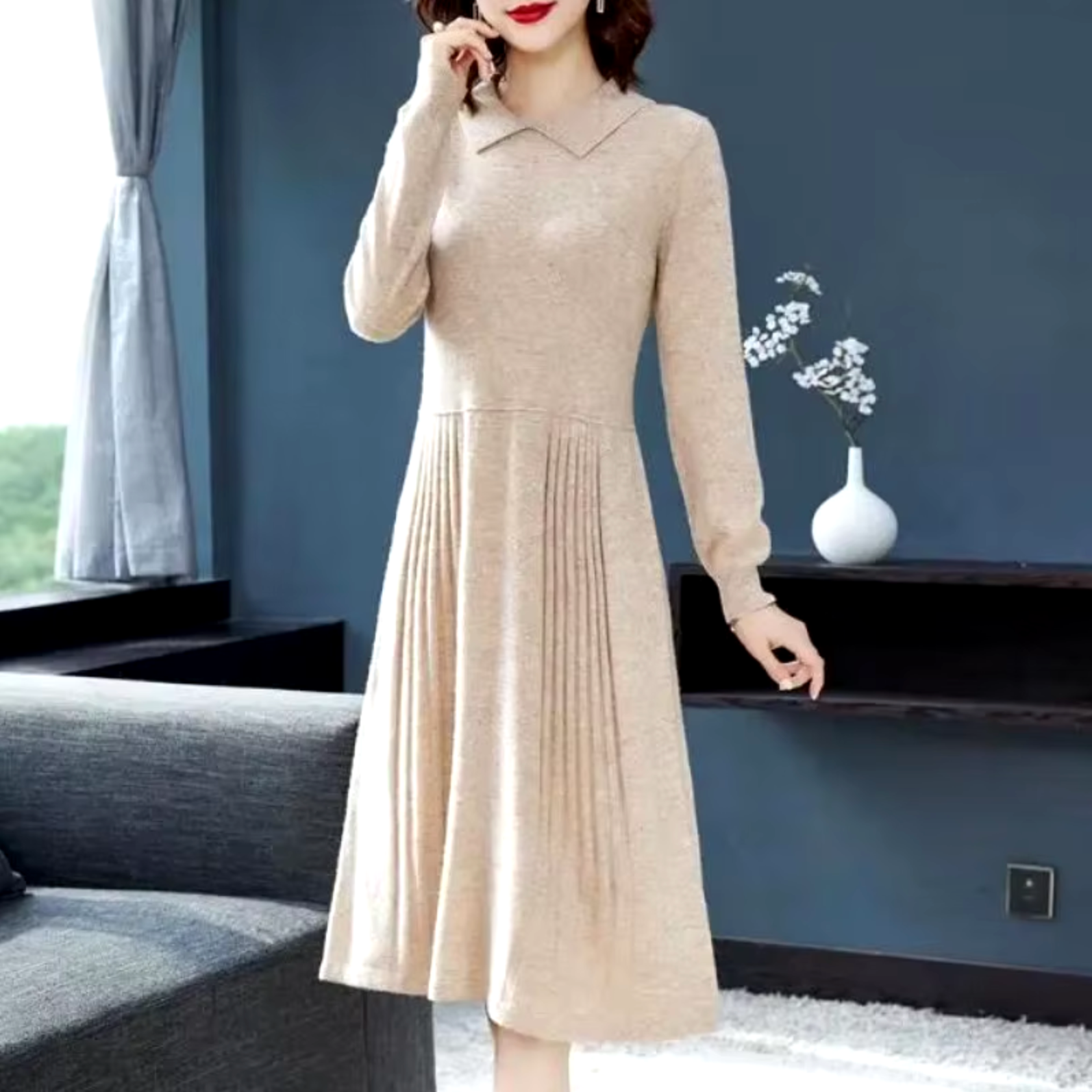 Lorena Boutique Knitted Dress with Collar for Women Premium Wardrobe Essential