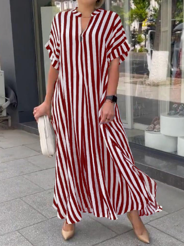 WOMEN'S V-NECK STRIPED PRINT DRESS