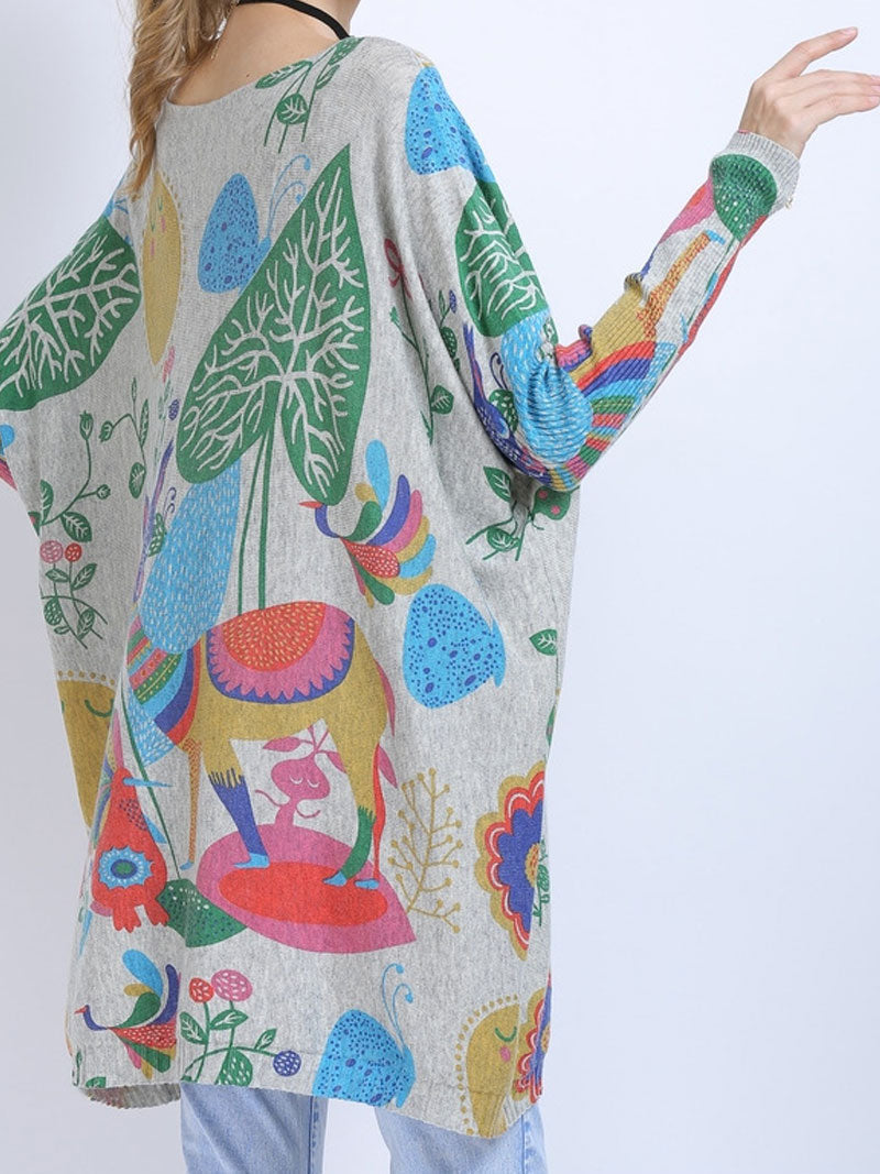 Boat Neck Abstract Print Long Sleeve Knit Mini Dress