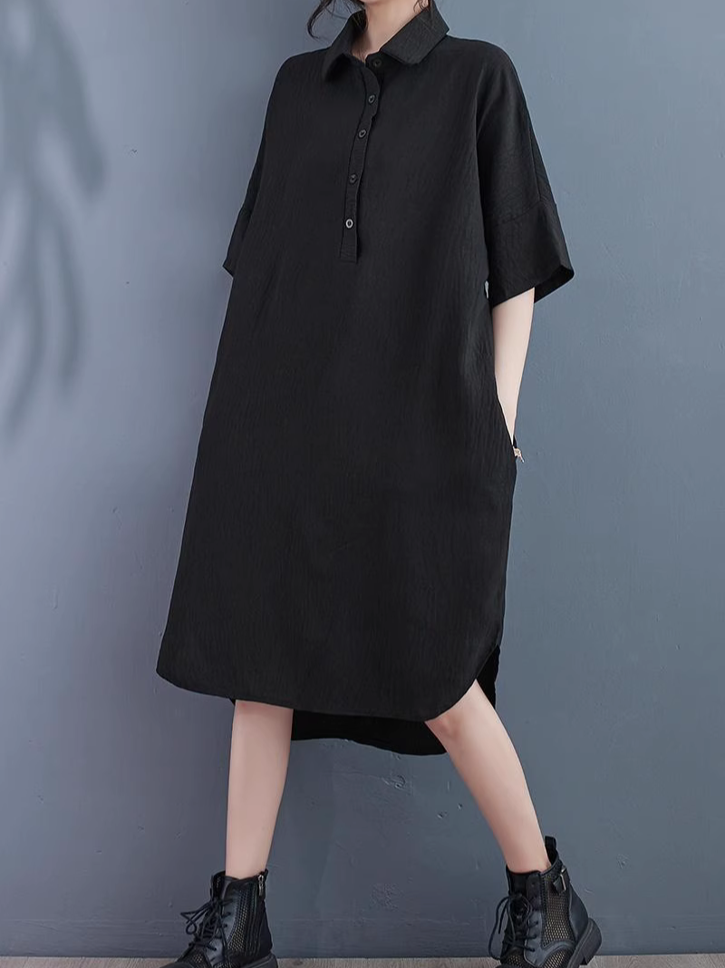 High Quality Solid Color  Shirt Dress