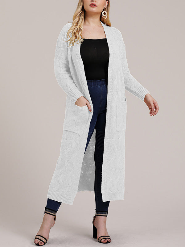 Open Front Cable Knit Pocket Longline Cardigan
