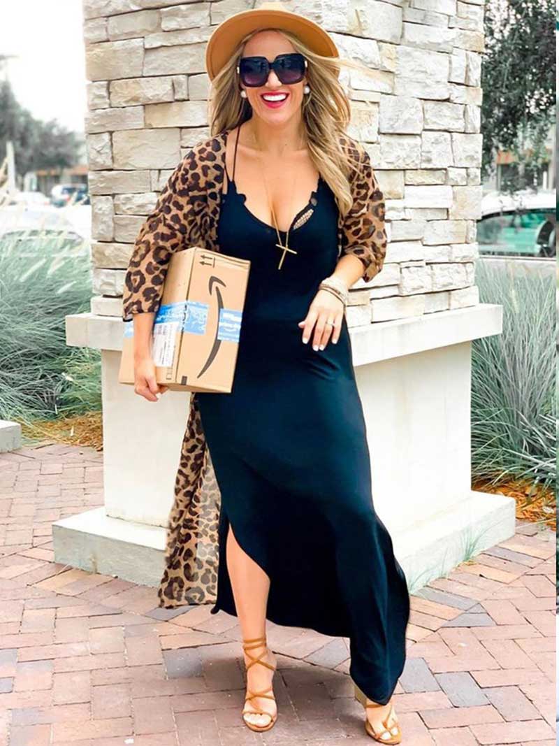 Leopard Print Leopard Print Belted Long Length Chiffon Kimono Robe