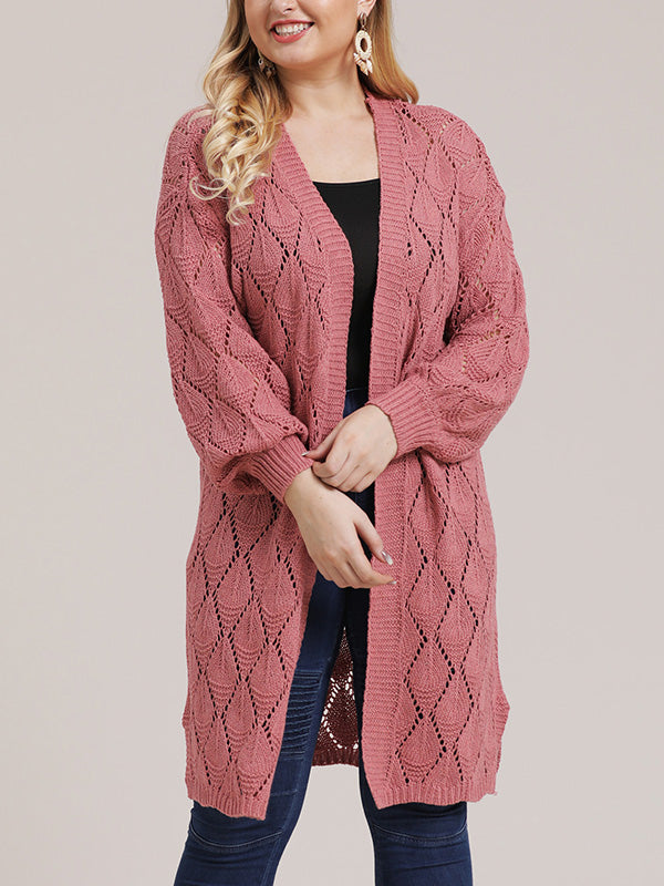 Open Front Pointelle Knit Long Sleeve Longline Cardigan