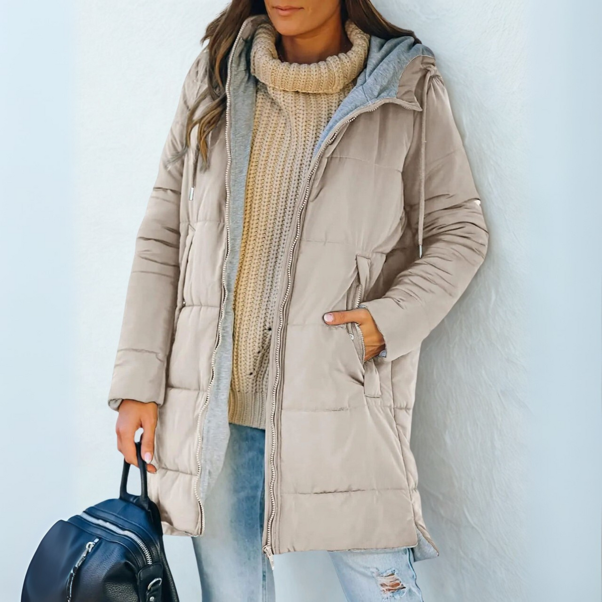 Hooded Drawstring Quilted Zip-Up Longline Puffer Coat