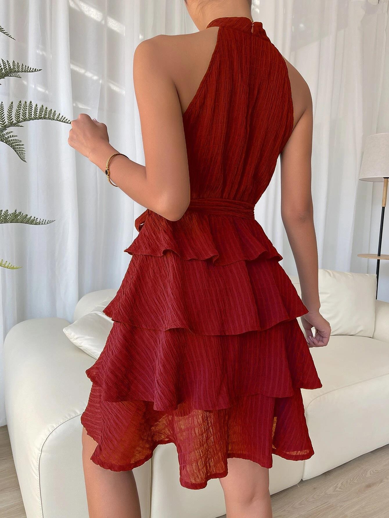 Sleeveless Ruffled Dress S / Navy Blue Party Dresses-L