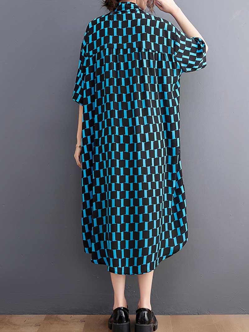 Plaid Print Cotton Front Pockets Shirt Dress