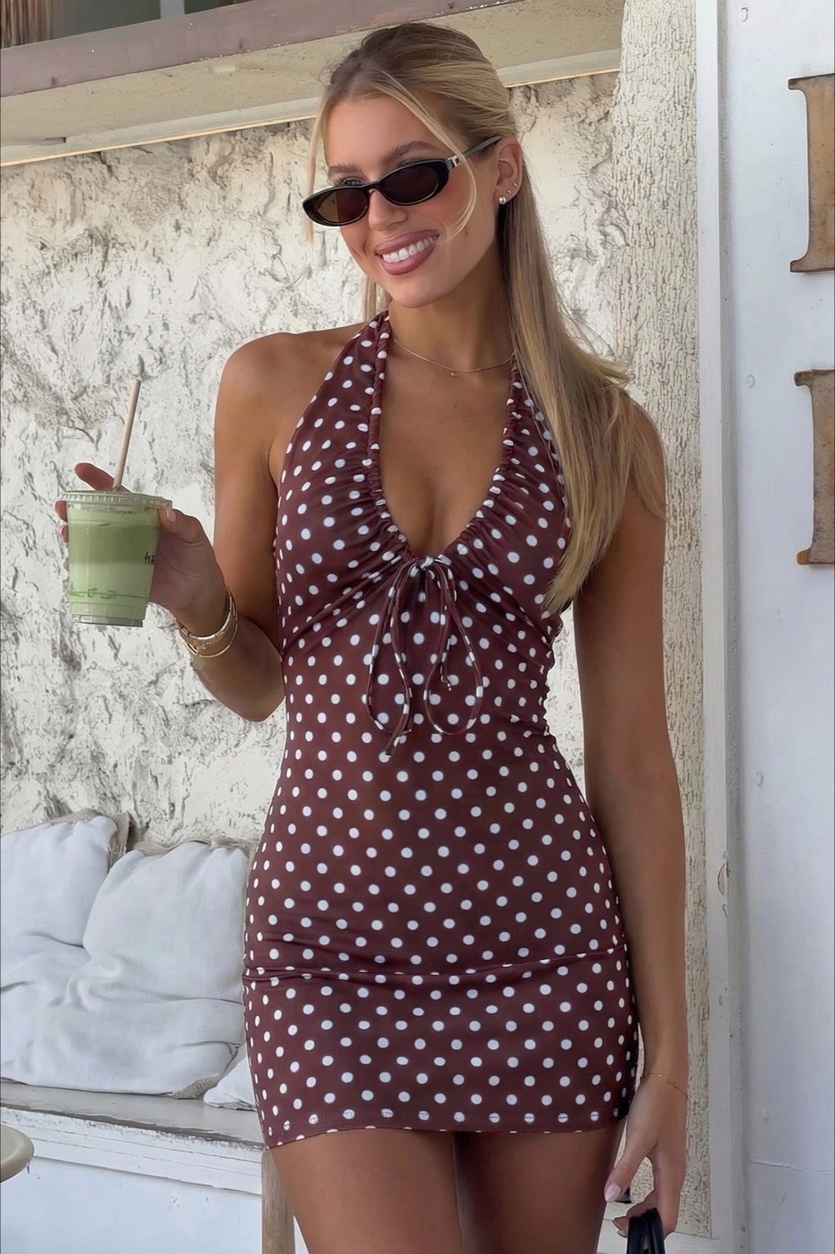 Sexy Spaghetti Strap Tie Polka Dot Bodycon Party Dress