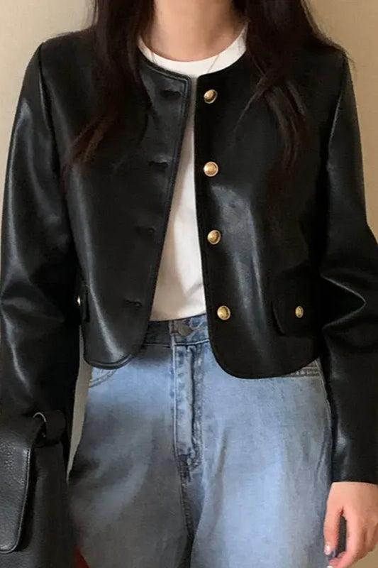 Retro ONeck PU Leather Jacket