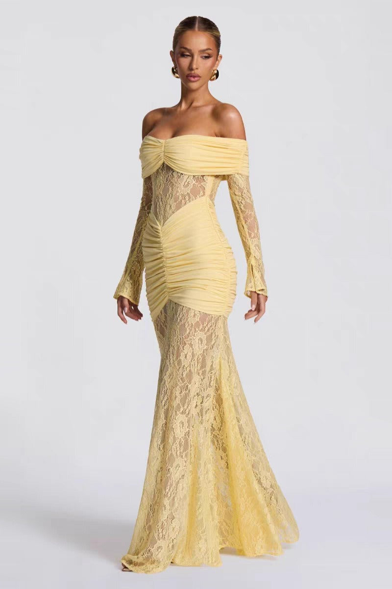 Black Lace Slim Maxi Elegant Party Dress