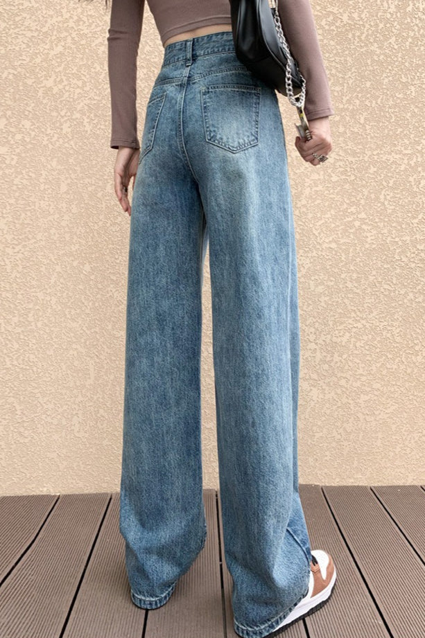 High Waist Relaxed Fluid Straight Jeans