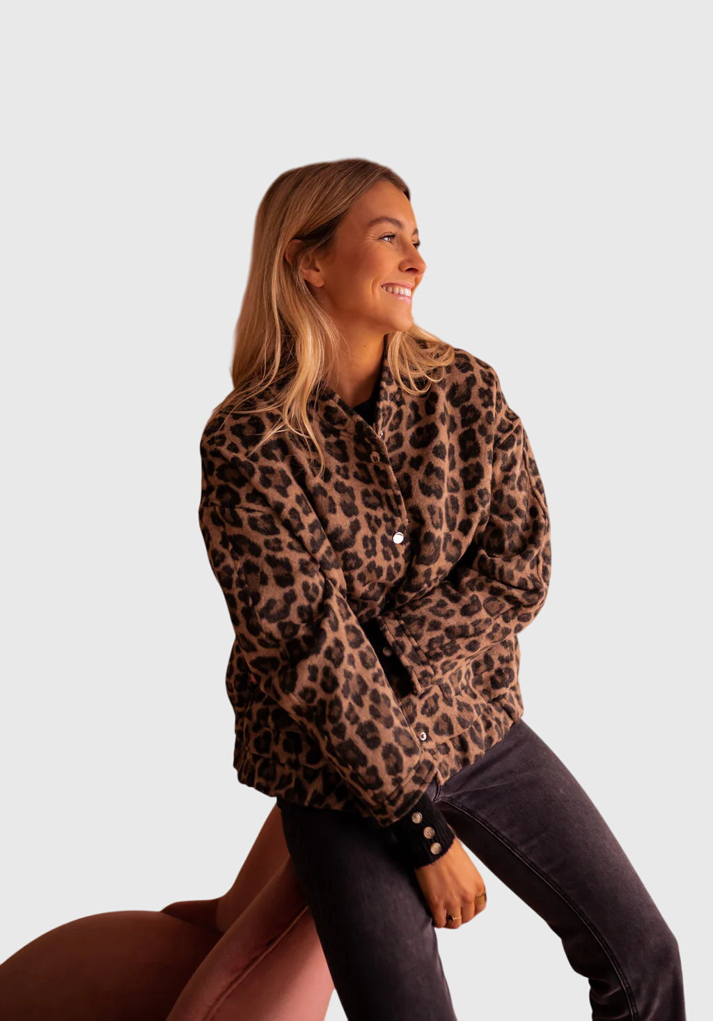 Leopard Collared Button Front Long Sleeve Leopard Print Jacket