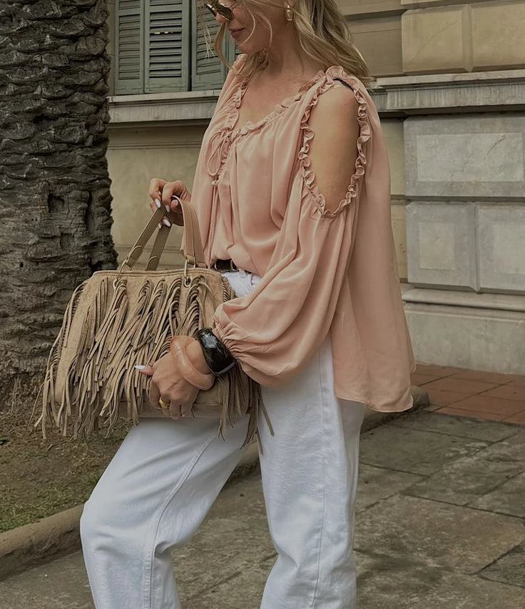 Women Summer Versatile Vneck Laceup Chiffon Blouse