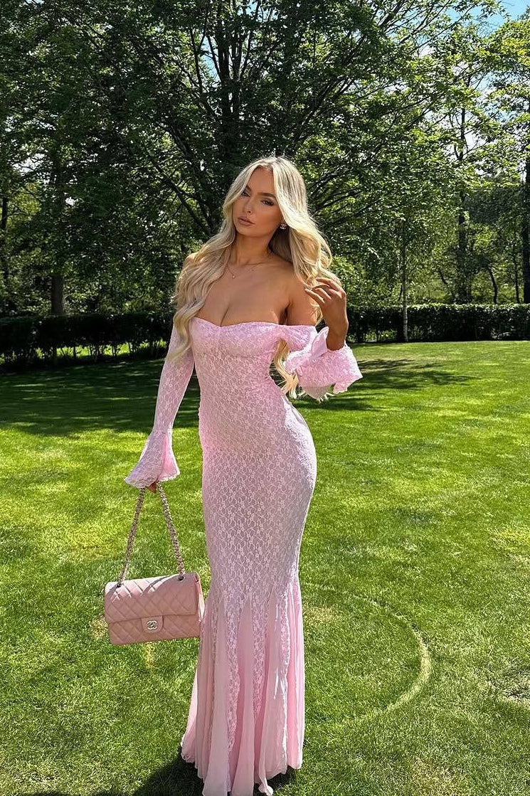 Sexy Flared Sleeve Mesh Lace Mermaid Party Dress