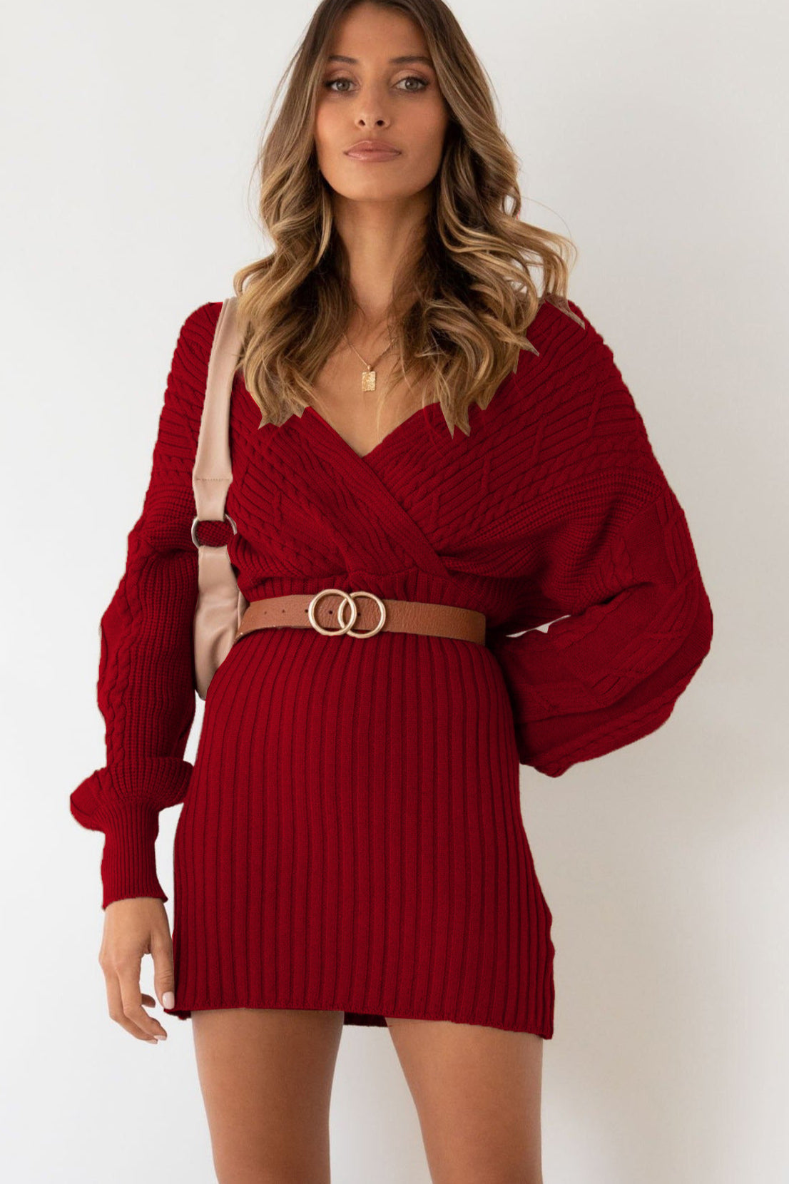 Cable Knit V-Neck Bodycon Midi Dress