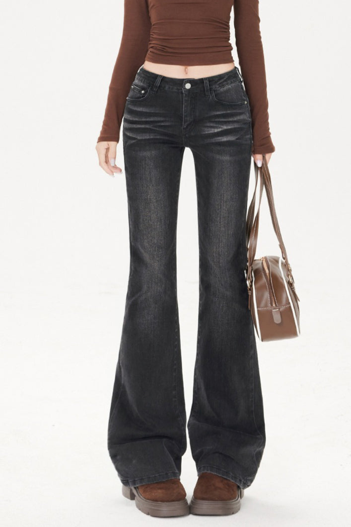 Washed Whisker Slim Straight Jeans