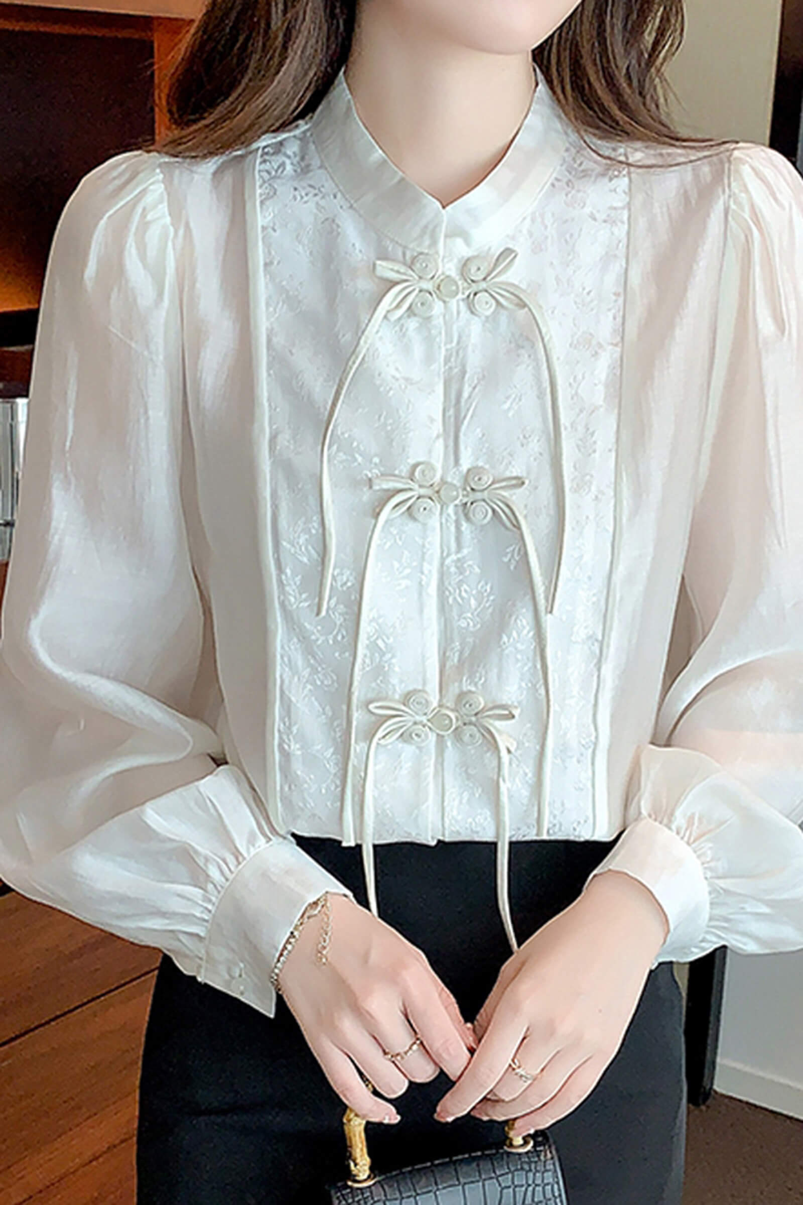 Beige Splice Buckle Shirt