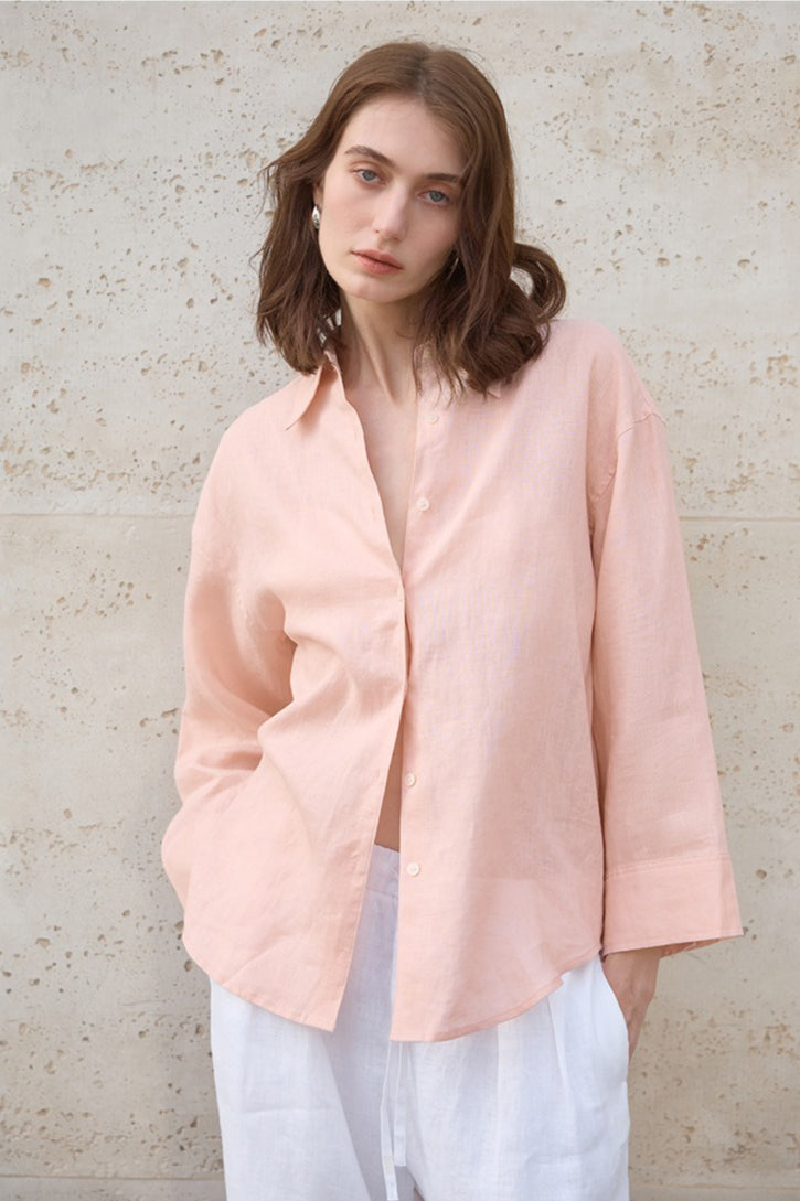 Linen Solid Button Down Blouse