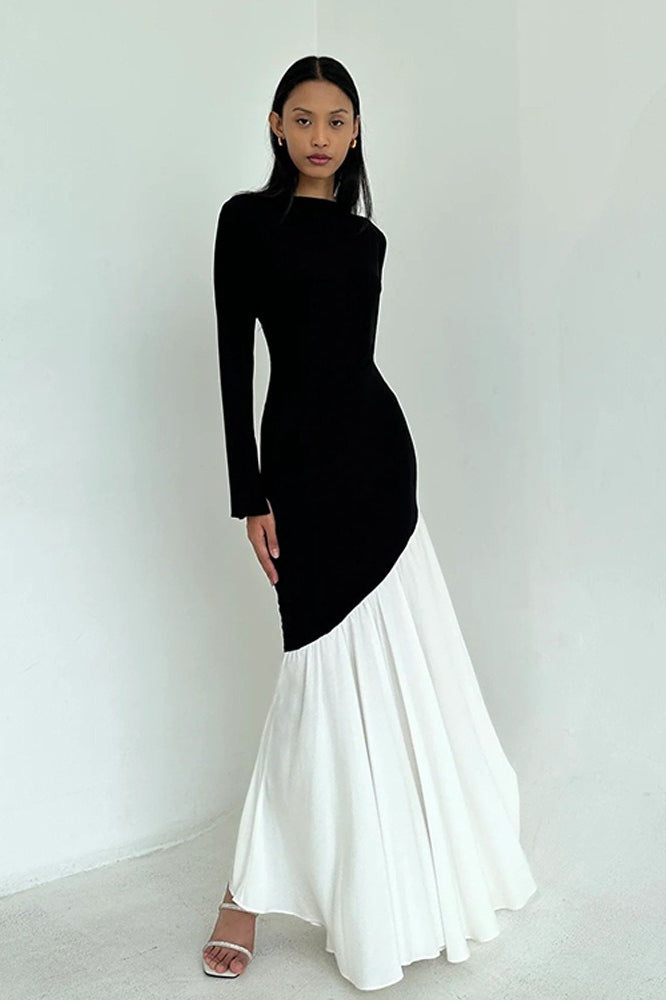Bodycon Ruched Patchwork Maxi Dress