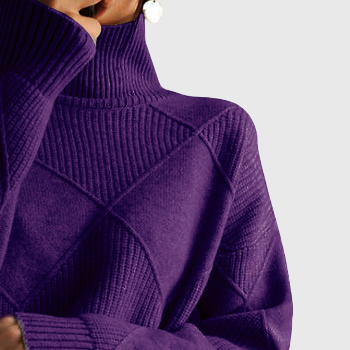 Turtleneck Diamond Textured Knit Long Sleeve Sweater