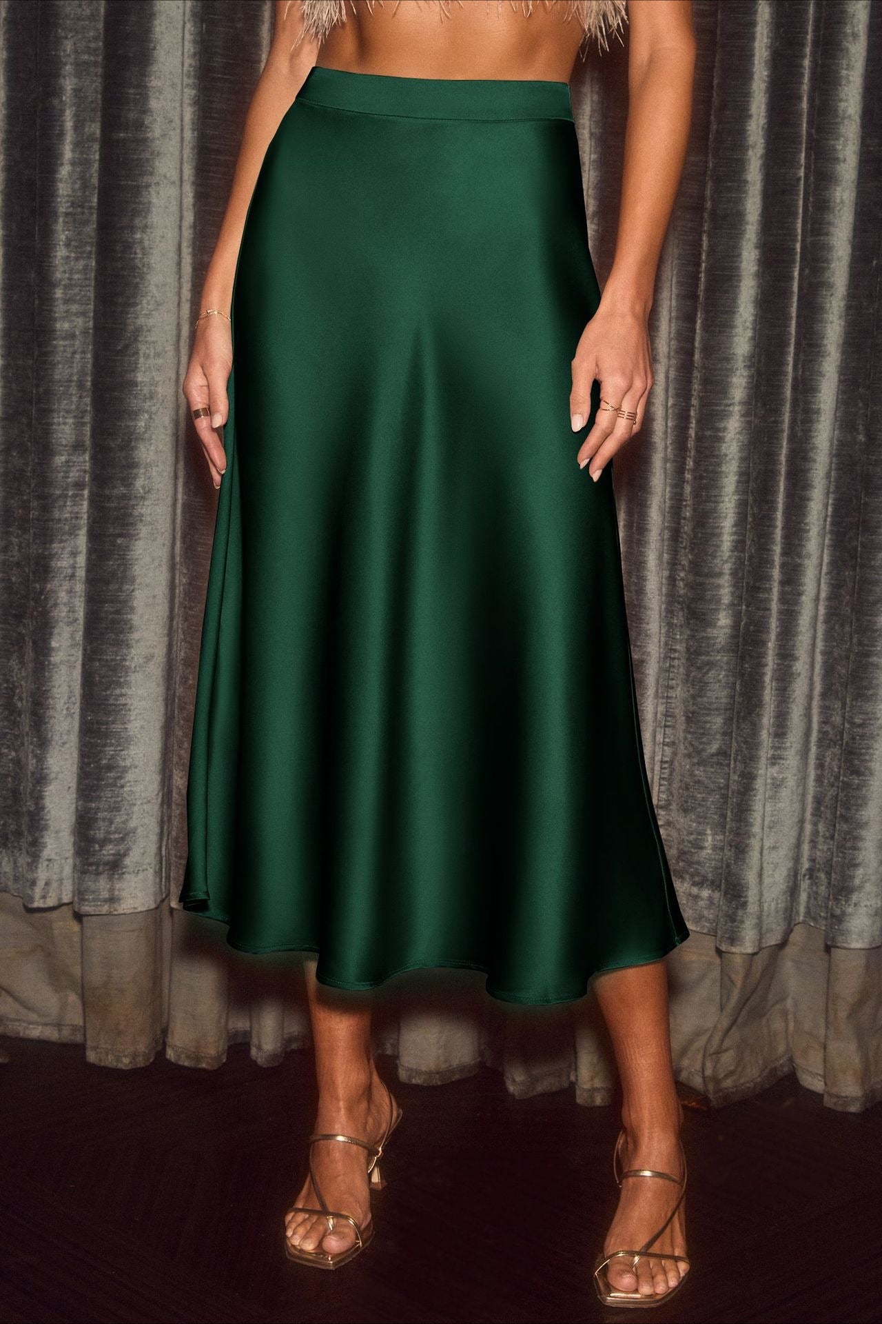 Satin High Waist ALine Bodycon Skirt