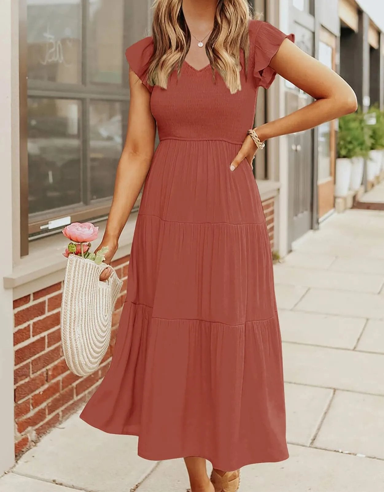 summer casual flowing short midi dress