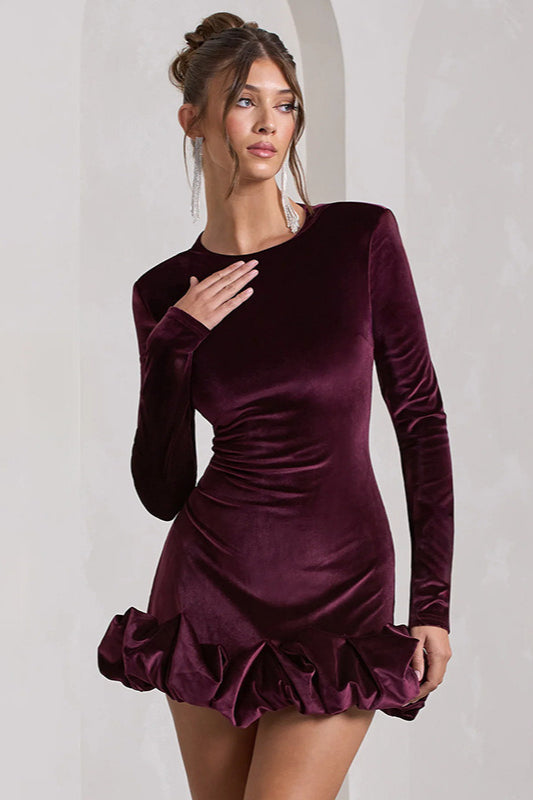 Velvet Crew Neck Ruched Midi Dress 3