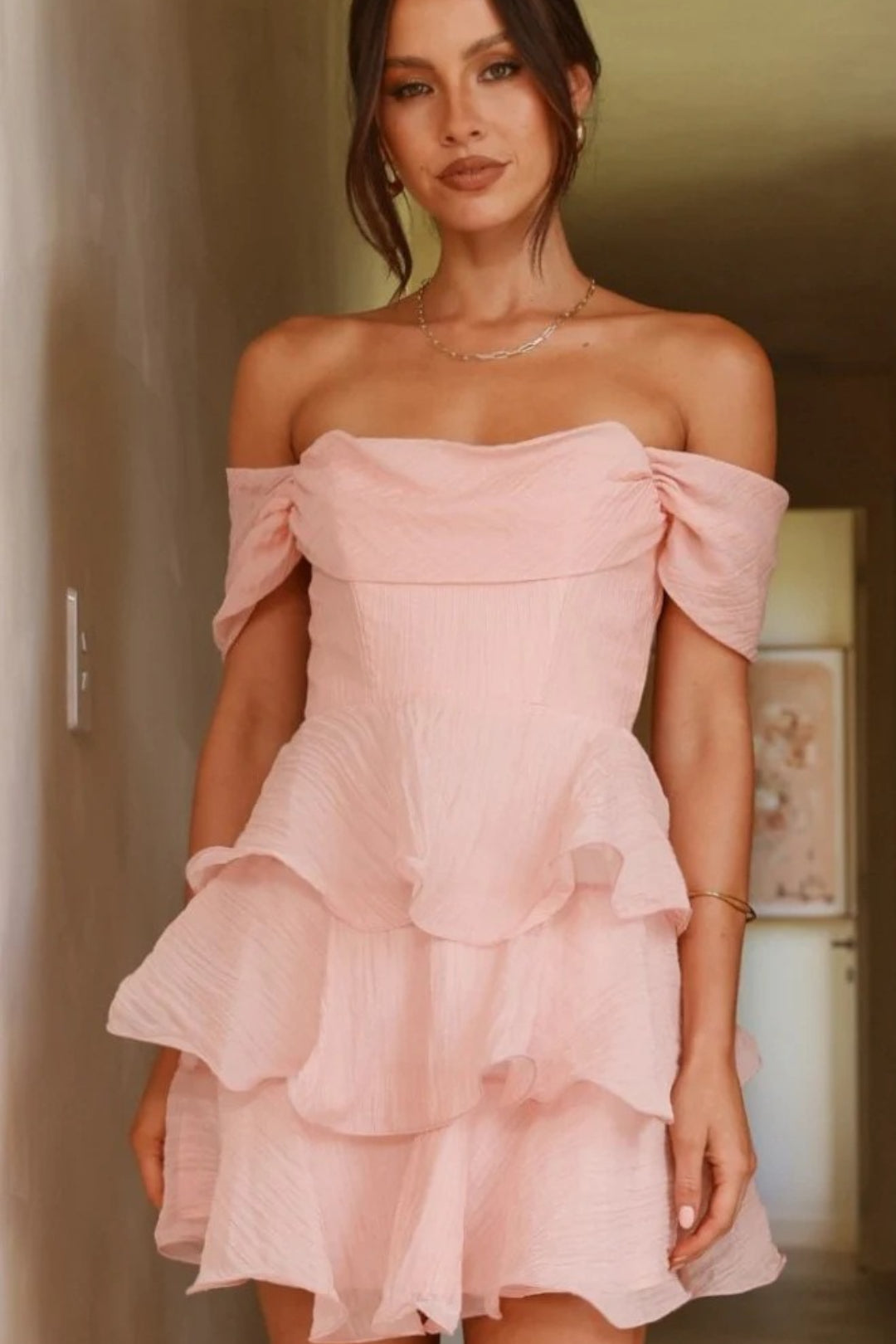 Solid Strapless Backless Tiered Party Dress
