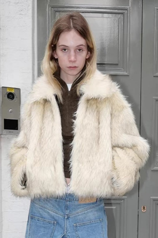 Short Faux Fox Fur Stand Collar Warm Cotton Coat