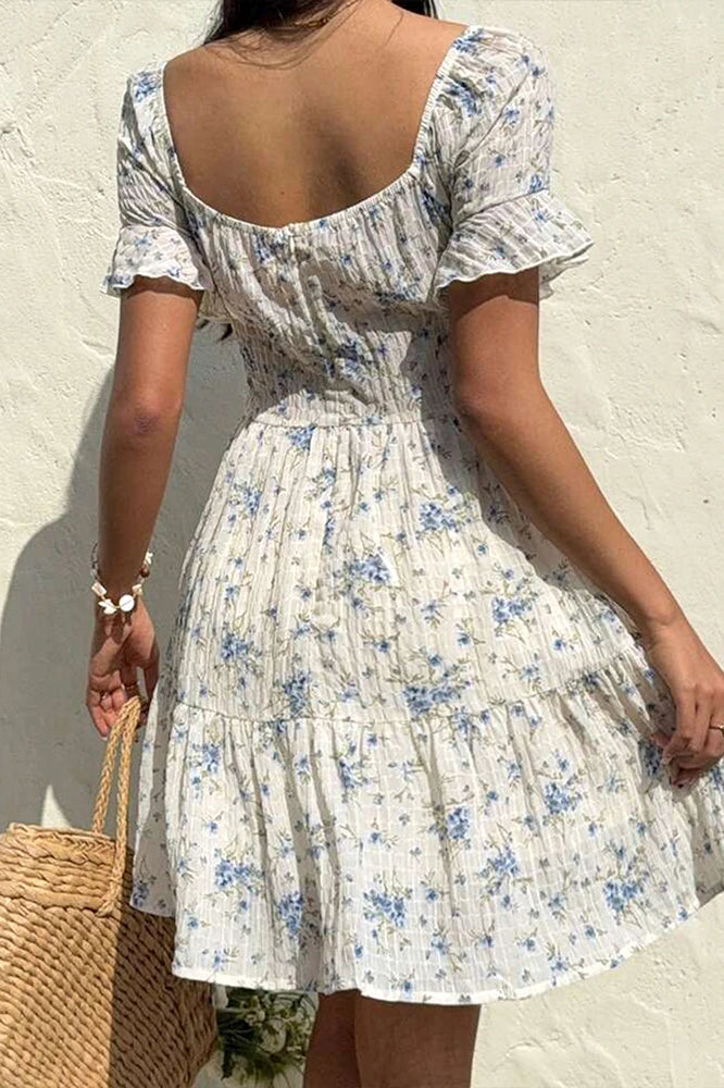 LaceUp VNeck Backless Floral Dress