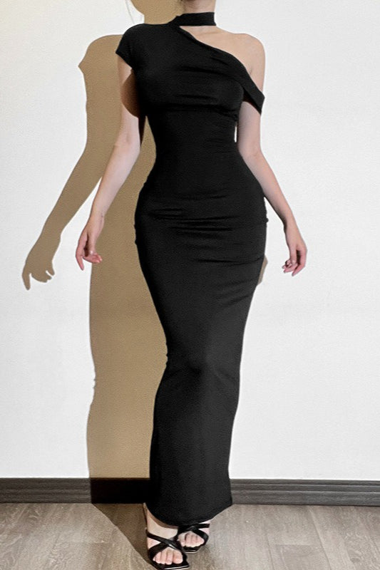 OneShoulder Slim Maxi Party Dress