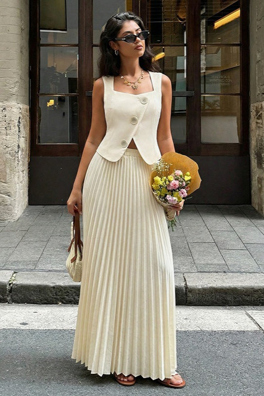 Sleeveless Top Skirt Elegant Two Piece Work Set