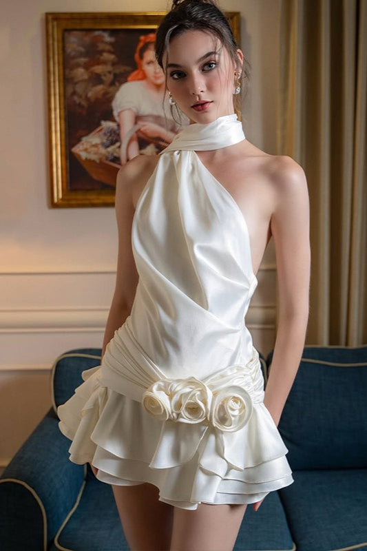 OffShoulder Backless Satin Silk Dress